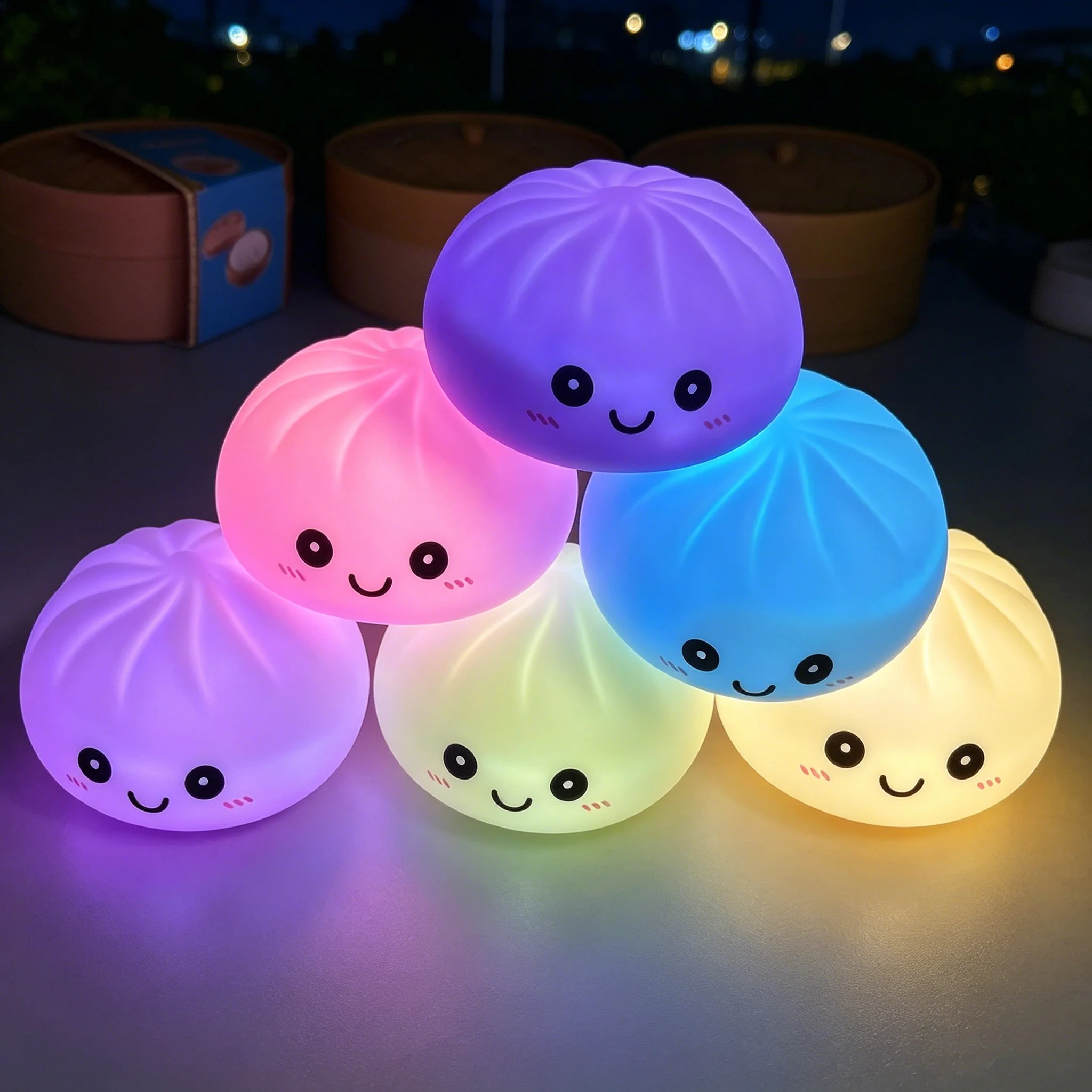 Light-up Bubble Spitting Steamed Bun Stress Ball Realistic Food Design Aesthetic Office Desk Decorative Toy for Stress Relief