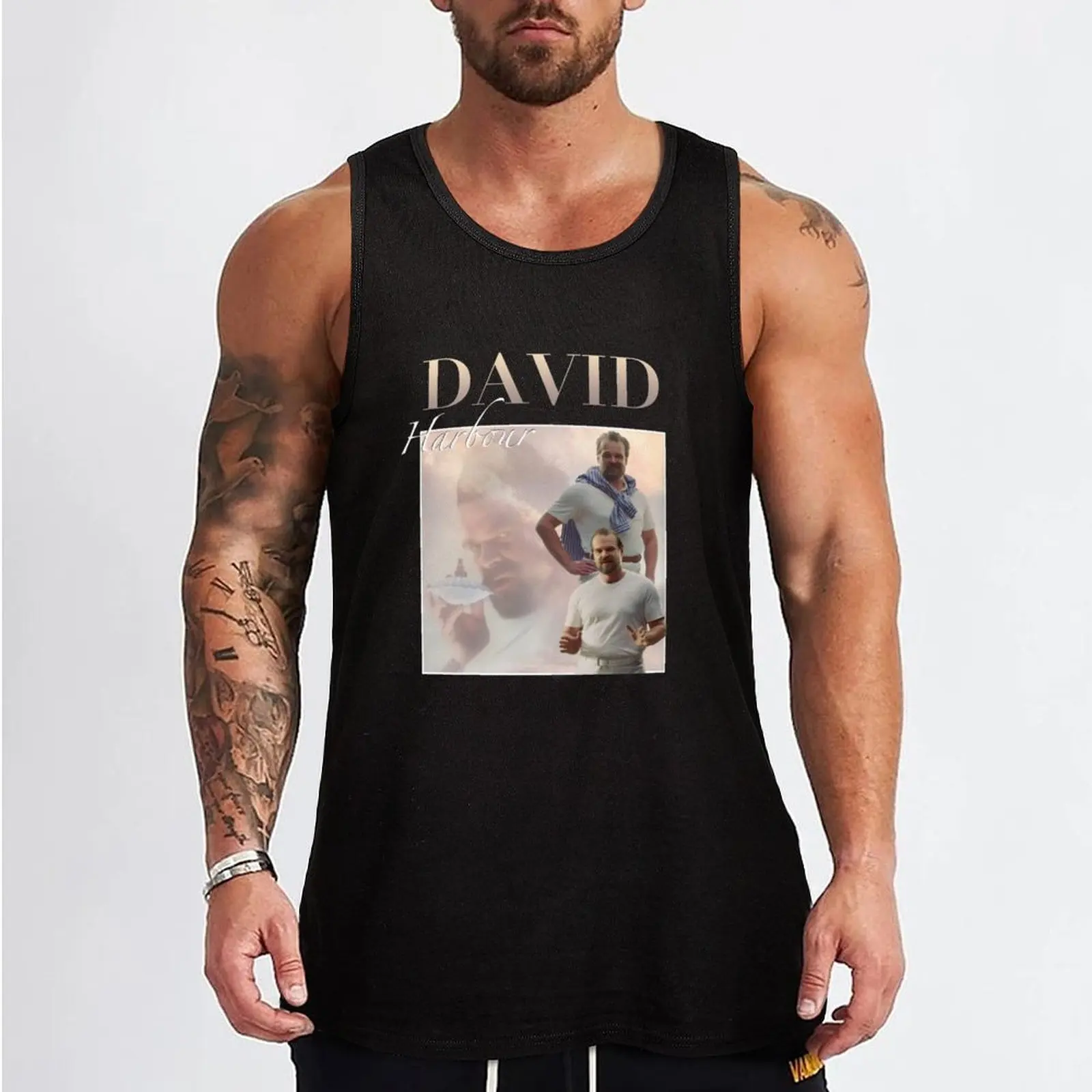 DAVID HARBOUR vintage style Tank Top gym accessories man Men's sleeveless gym shirts