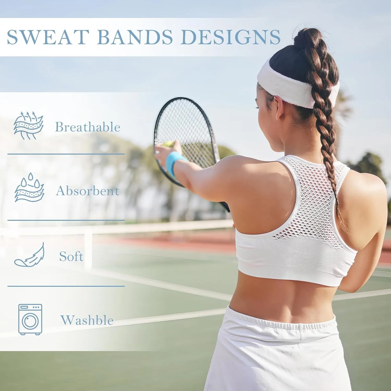 Confezione da 4 fasce per uomo, fasce per il sudore, fasce per uomo e donna, fasce per il sudore in spugna di cotone per il tennis