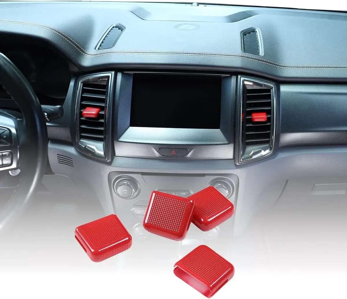 

4PCS ABS Silver / Red Car Center Dashboard Air Outlet Vent Adjustment Lever Rod Cover Caps For Ford Ranger Wildtrak 2015-2021