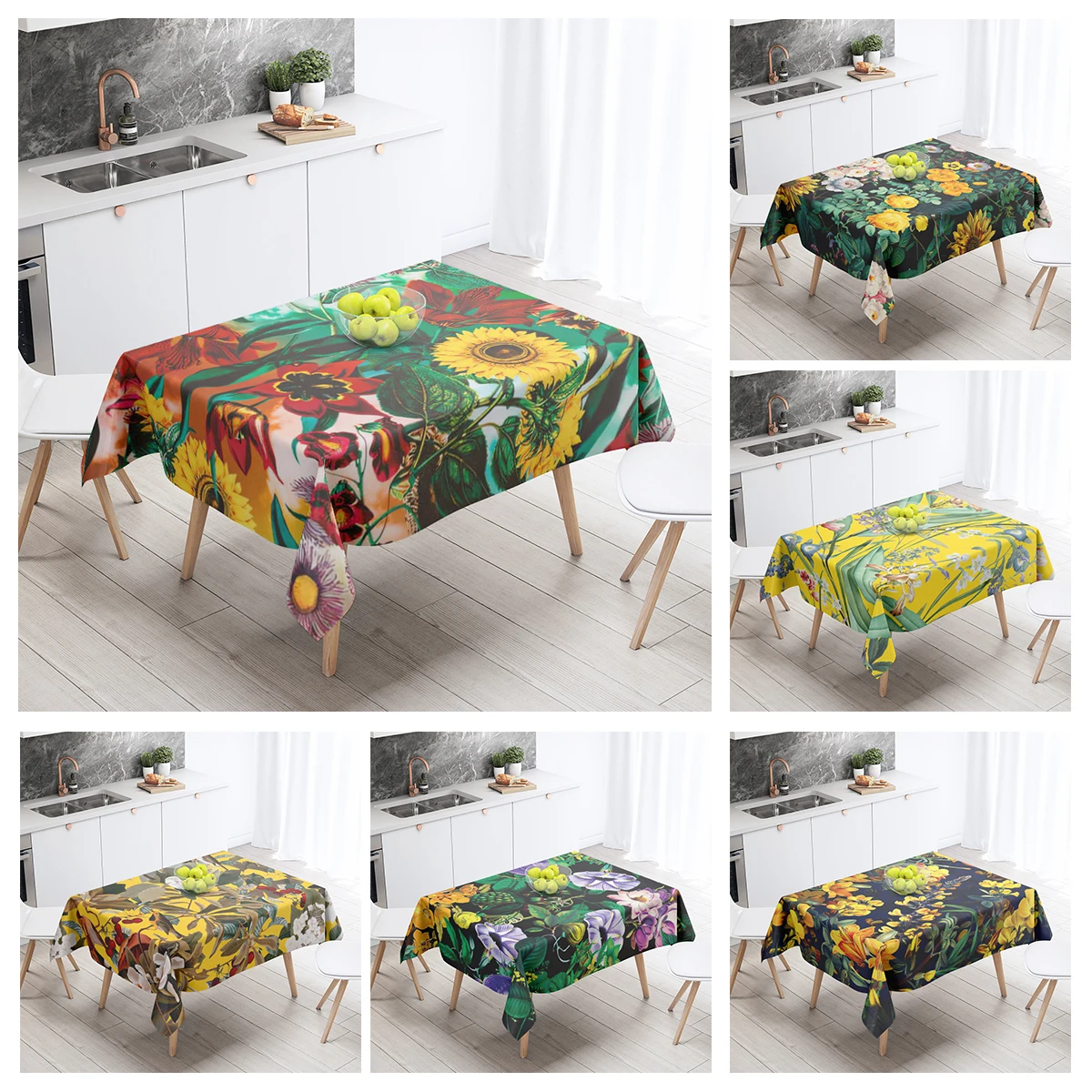 Home tablecloths dining decoration and rectangular table accessories waterproof cloth Anti-stain restaurant Nordic plant flower