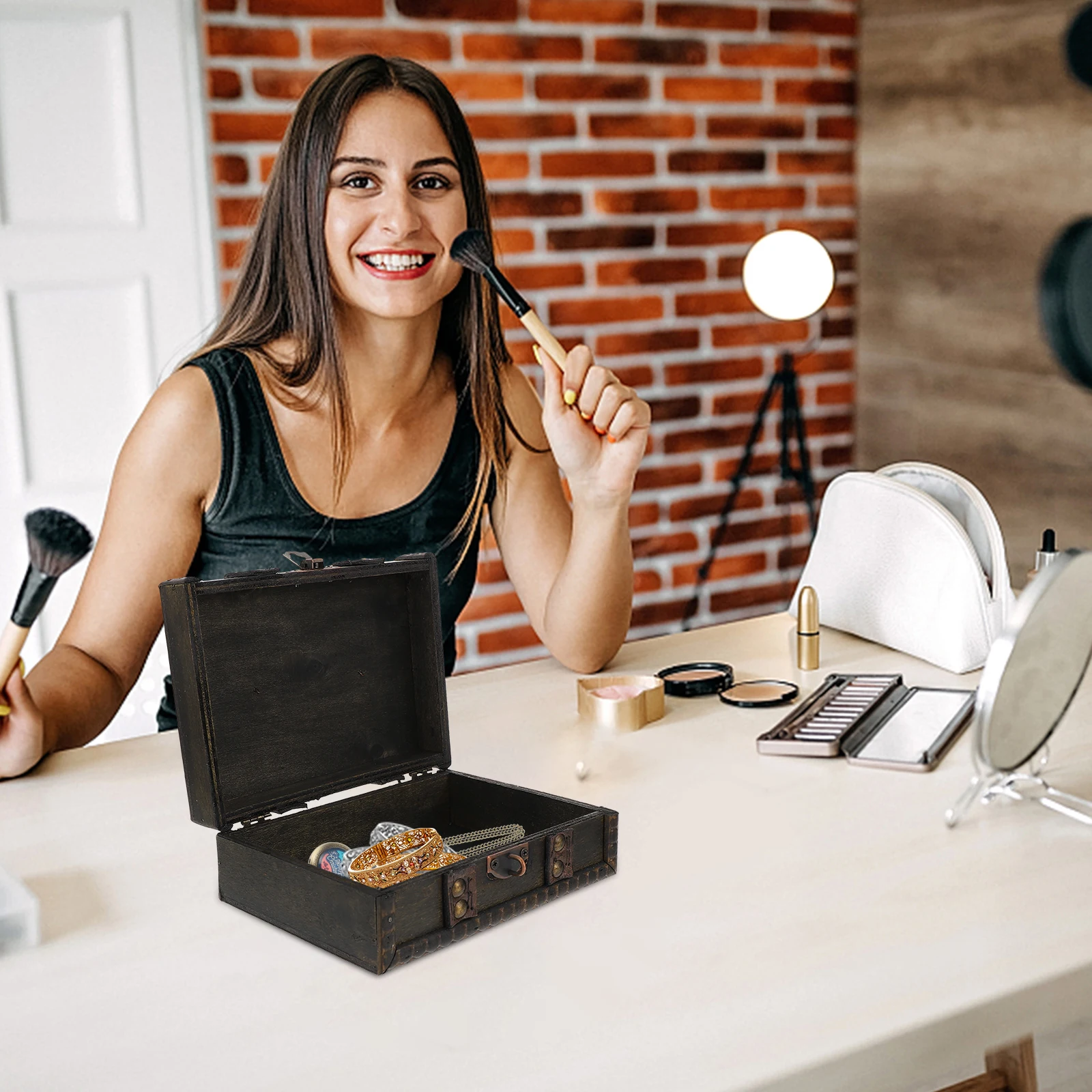 

Retro Lock Box Desktop Storage Organizer Jewelry Sundries Holder Home Bedroom Dormitory Use Creative Tidy Case Party Decoration