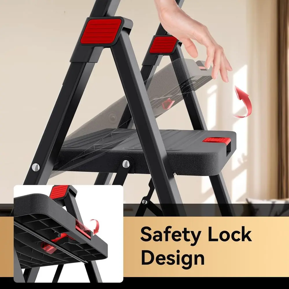 سلم محمول قابل للطي مع صينية أدوات، دواسات ألومنيوم غير قابلة للانزلاق، يدعم 800 رطل للمنزل والمطبخ واستخدام المرآب #3