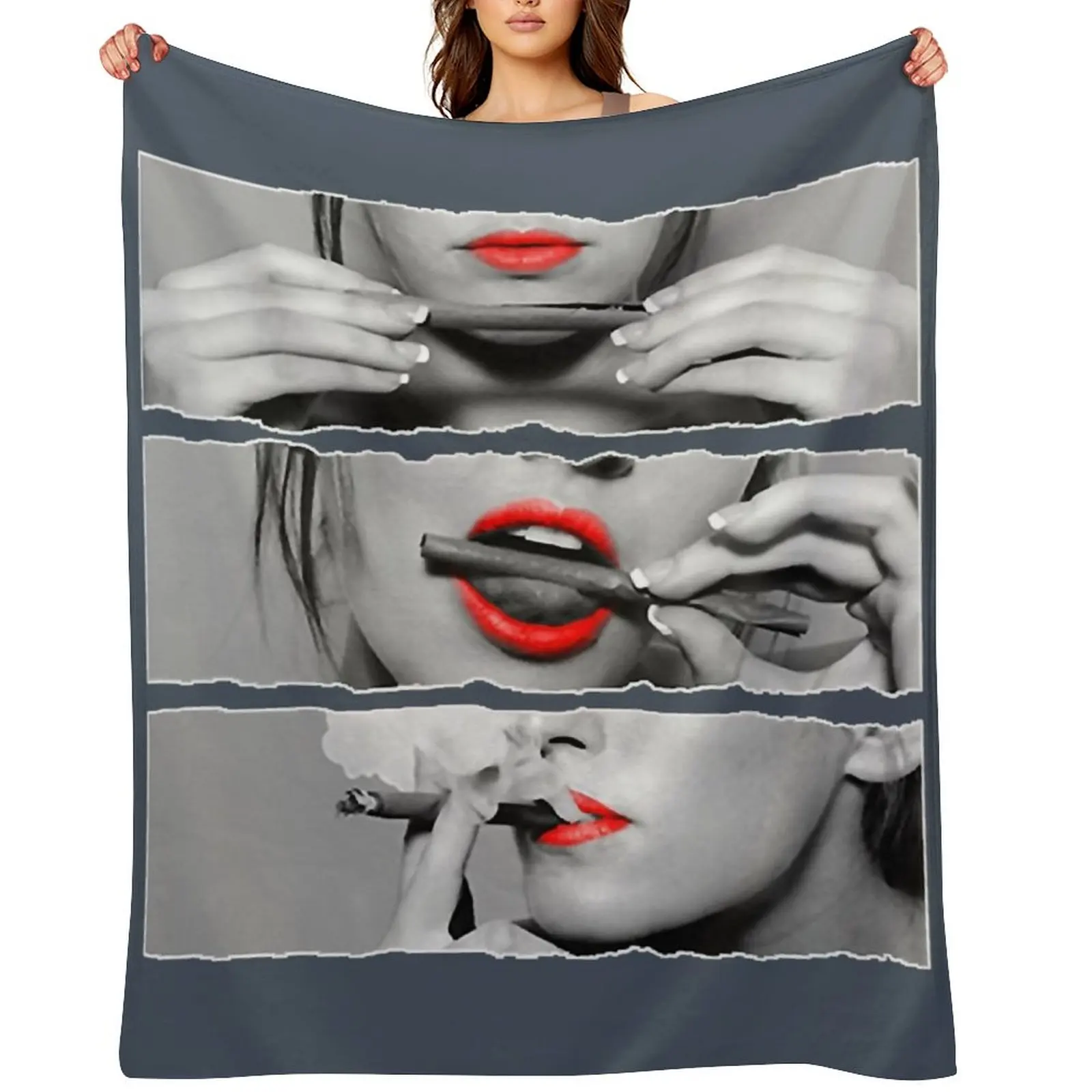 

Roll It Lick It Smoke It Red Lips Pretty Lady Smoking Throw Blanket heavy to sleep for sofa for winter Cute Blankets