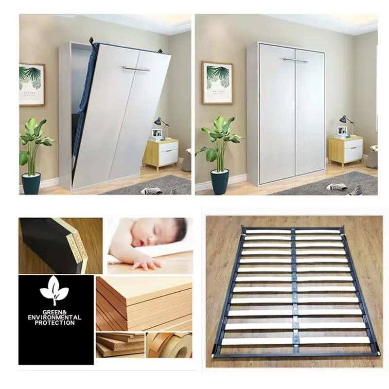Queen Size Wall Bed Space Saving Murphy Bed Foldable Invisible Rollaway Bed Furniture
