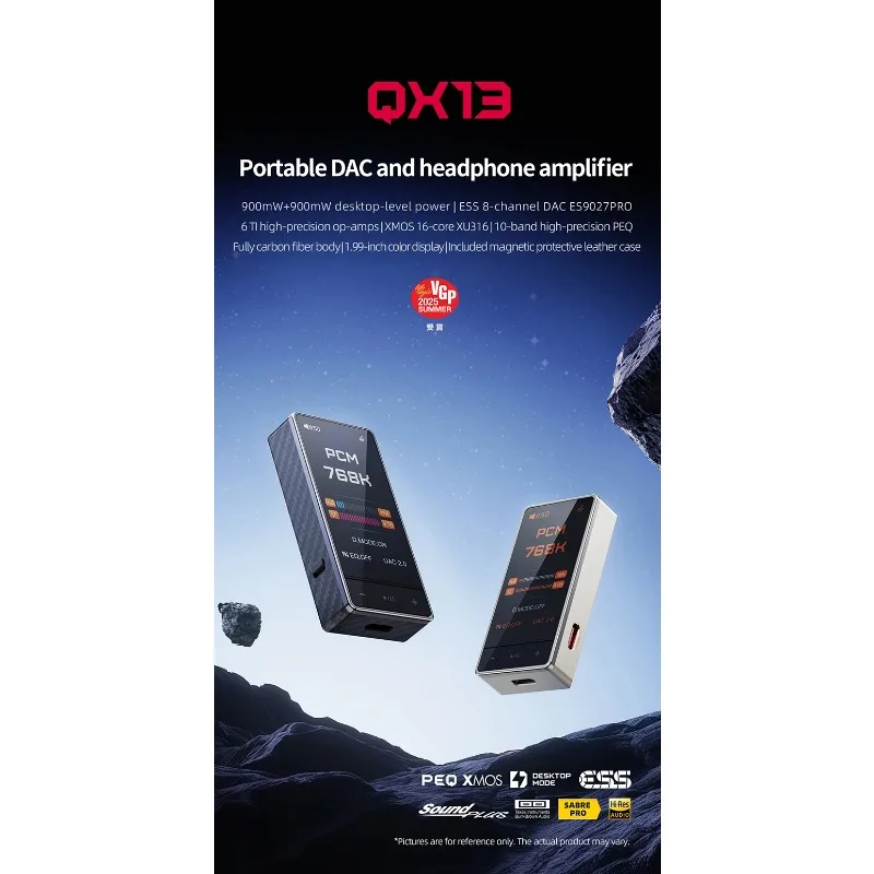 QX13 Carbon Fiber Black Headphone Amplifier 2*900mW Power XMOS 16-Core ES9027PRO 8-Channel 10-Band EQ for HiFi Audio