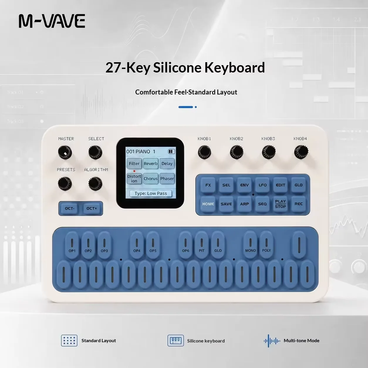 M-VAVE Fm-1 Portable Fm Synthesizer Effect Pedal 12h Battery 6-Operator 32-Algorithm 128 Presets Built-In Speaker Bluetooth Midi