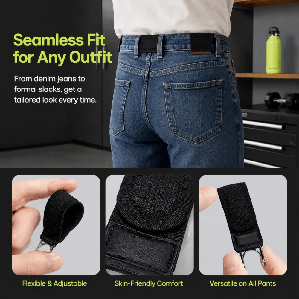 2pcs Adjustable Nylon Elastic Waist Strap No Sew Design Reusable Adjustable Waist Belt Waist Tightener Clip Jeans & Pants