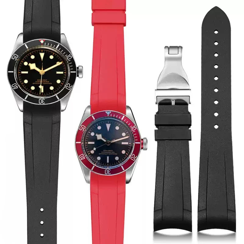 22mm For Tudor Black Bay 1958 GMT 41mm Pelagos Blue Green Sport men Watch Strap Curved end Arc Natural Rubber Silicone Watchband