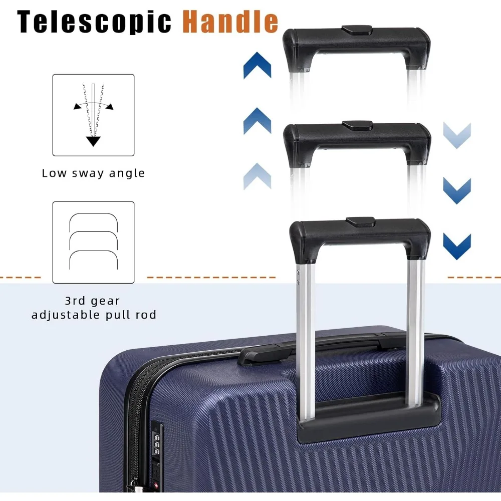 حقائب صلبة قابلة للتوسيع مع عجلات قابلة للفصل، مجموعة أمتعة خفيفة الوزن معتمدة من شركة الطيران، 22 × 14 × 9 بوصة للسفر #5