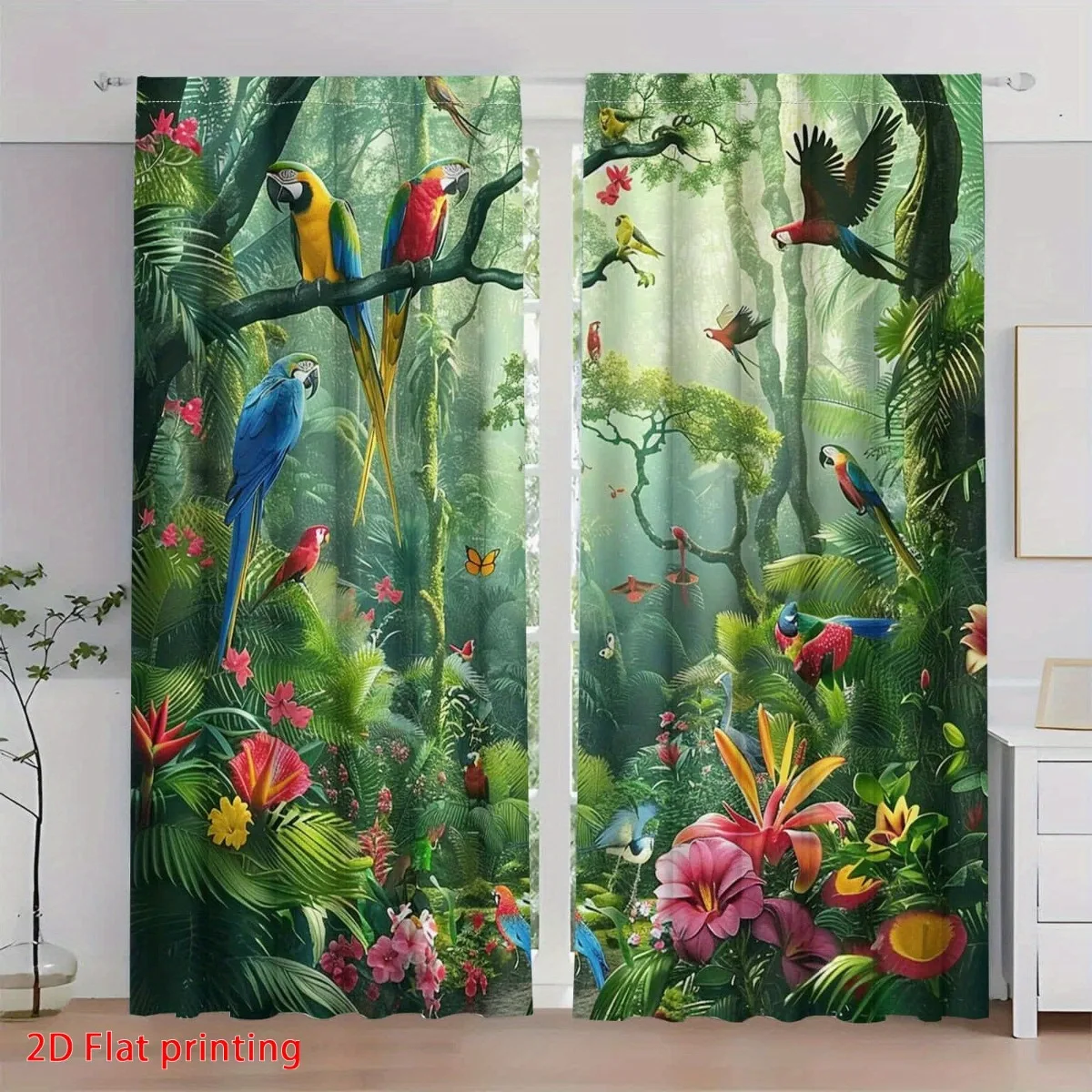 Tropical Jungle Curtains Home Decoration Botanical Floral Rainforest Macaw Print Window Drapes Living Room Curtains