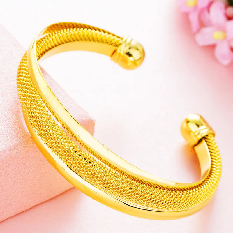 

Luxury 24K 9999 Pure Gold real gold Mesh Open Bracelet Men's Bracelet