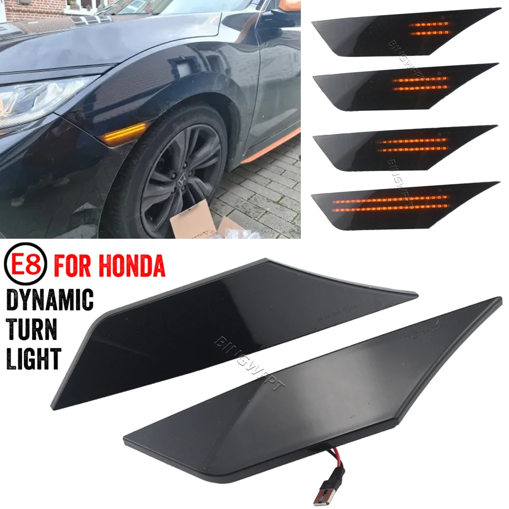 2Pcs Smoked Lens LED Side Marker Car Lights For Honda Civic 2016 2017 2018 2020 34300-TET-H01 Auto Reflector Turn Signal Lights