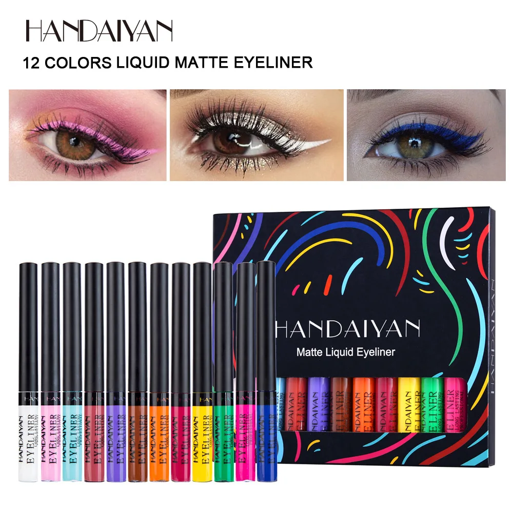 12-kleuren vloeibare matte eyelinerset Kleurrijke eyeliner Langdurige professionele waterdichte en felgekleurde make-up