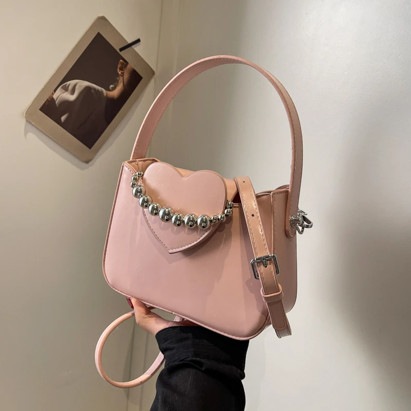 Modne torebki z paciorkami w kształcie serca z torby na ramię z Pu nitką klamry 2024 gorąca wyprzedaż torebka Crossbody dla kobiet Bolsos De Señora