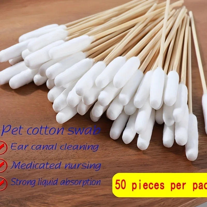 50/100/300/500/900pc Sticks Pet Cotton Swabs  Ear Canal Cleaning Cotton Swab With Long Wooden Sticks For Pet Ear Cleaning Supply