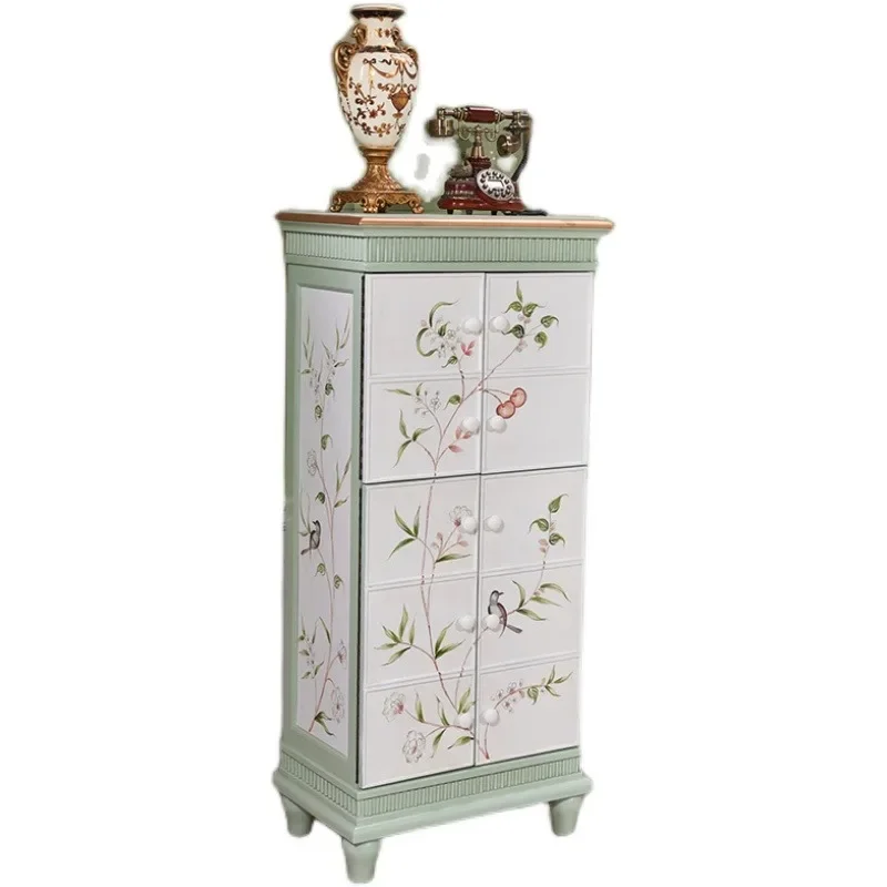Rural foyer cabinet solid wood painted antique hand painted locker shoe cabinet