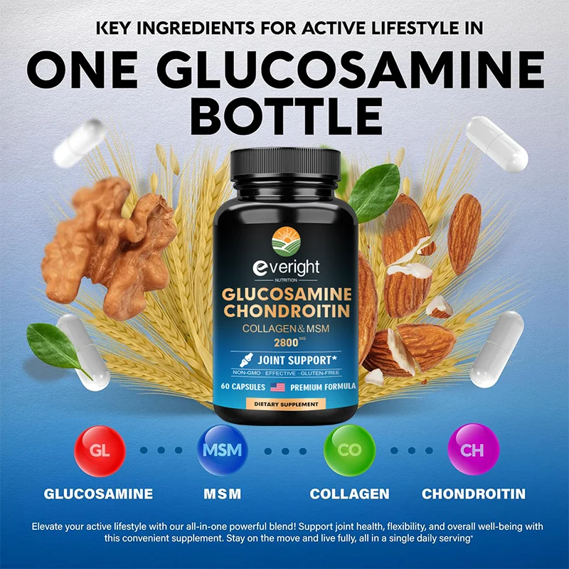 Glucosamine | Chondroitin | MSM | Collagen Capsules -2800 mg- Nutritional Vitamins Health Supplement - Non-GMO Vegan Gluten-free