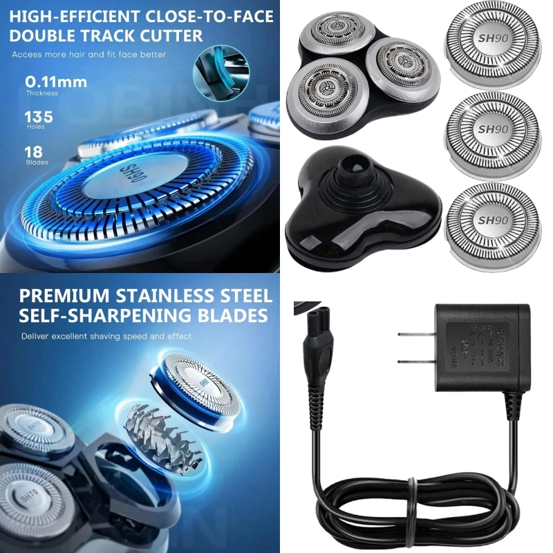 SH90 Electric ShaverReplacement Blade Heads, for Philips Norelco Shaver S9000, SW6700/91 SW9700/83 S9311/27 S9311/84 S9311/87