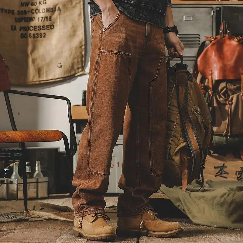 Men Retro Cowboy Pants Luxury Autumn Loose Trousers Y2k 2000s Goth Aesthetic Streetwear Soft Baggy Jeans M379