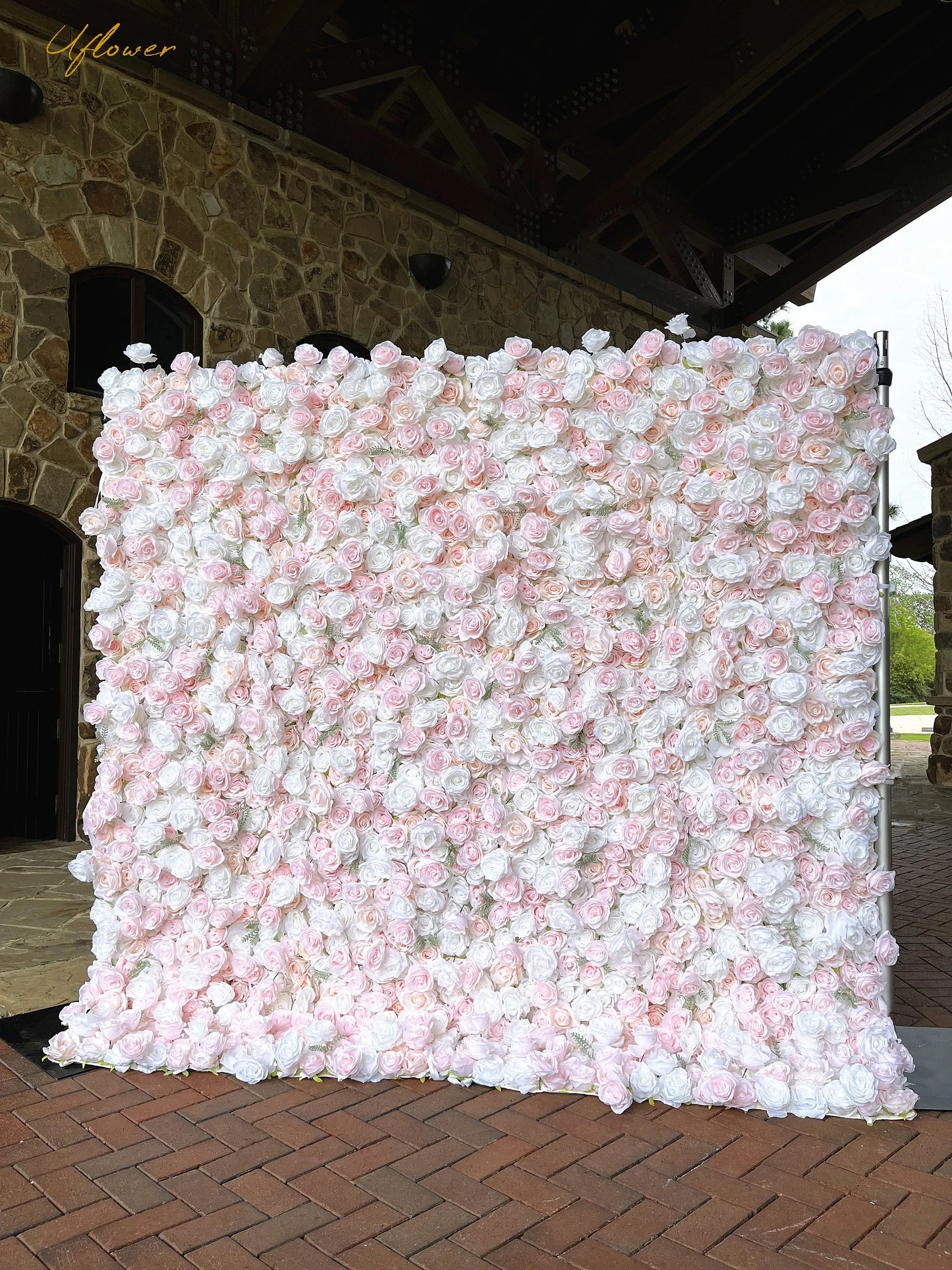 Uflower 5D Wedding Pink White Rose Artificial Flower Wall Row Arch Backdrop Fabric Floral Event Party Prop Floral Arrangement