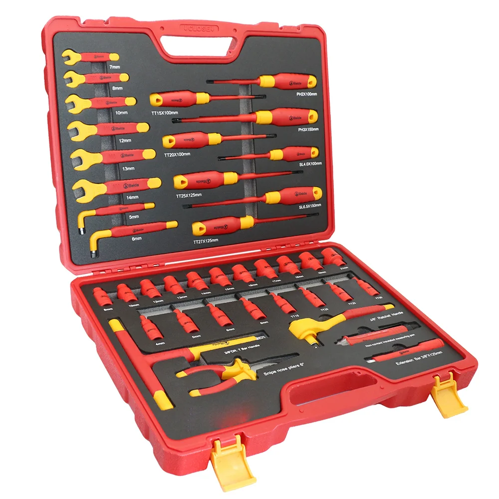 40 Pcs New Energy Insulated Socket Wrench 1000-Volt Insulated  Deep Socket Set