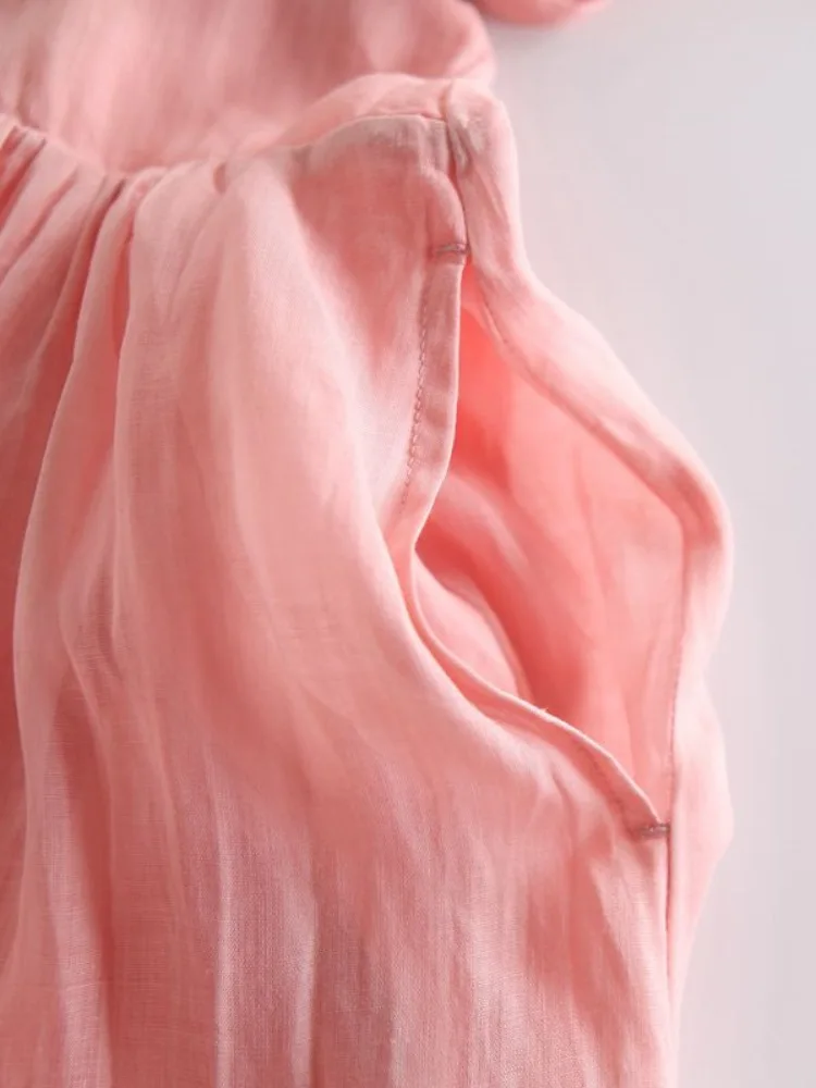 Gestickte Baumwolle Leinen Casual Sommer Dr Damen Lose Taille A-Linie Langer Rock Blumenmuster V-Ne Svel Dr