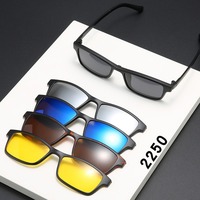 6 In 1 Spectacle Frame Men Women With 5 PCS Clip On Polarized Sunglasses Magnetic Glasses Male Computer Optical 2250