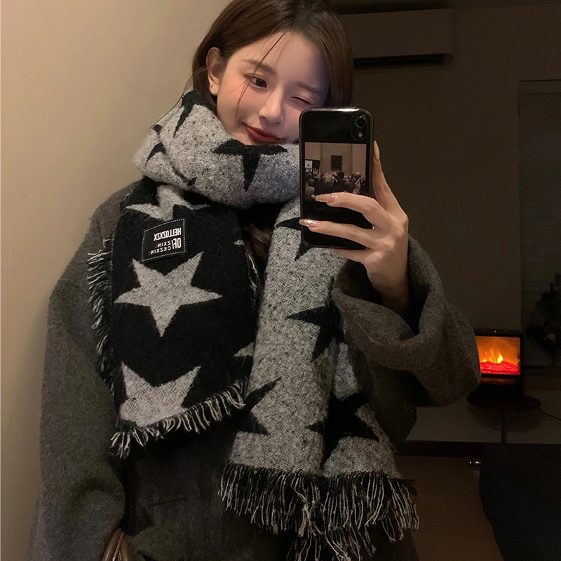 

목도리 Designer Brand 2023 New High Quality Korean Шарф Star Scarf for Women Winter Thickened Warm Bib All Wear Shawl 스카프 Hot Sale