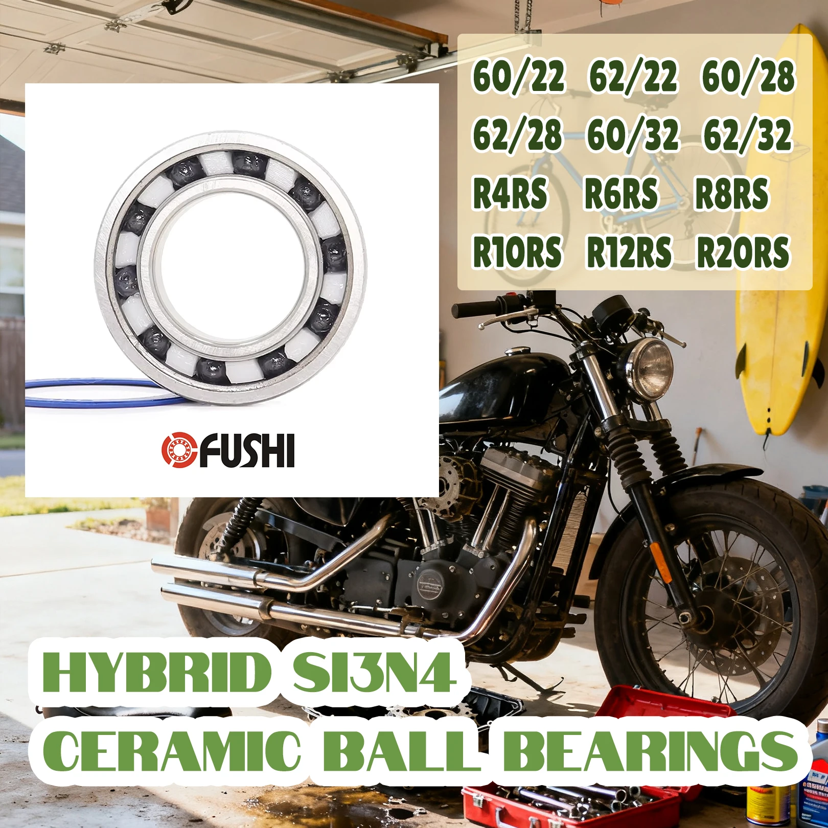 

1PC HC 2RS 60/22-2RS 62/22 60/28 62/28 60/32-2RS 62/32 R4RS R8 R6 R10 R12 R20RS Hybrid Si3N4 Ceramic Bearing
