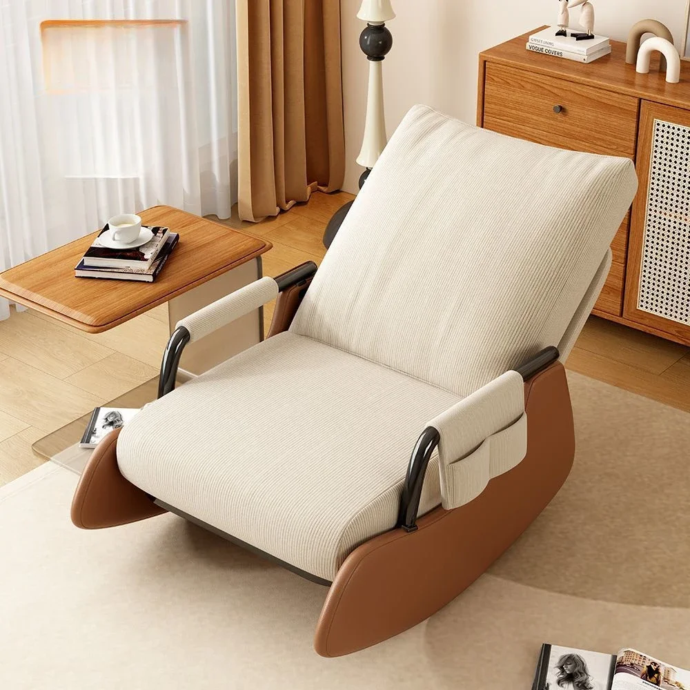 

Multi Functional Rocking Chair Napping Lazy Sofa Can Sit or Lie Down Foldable Design Corduroy Fabric Adjustable Backrest Comfort