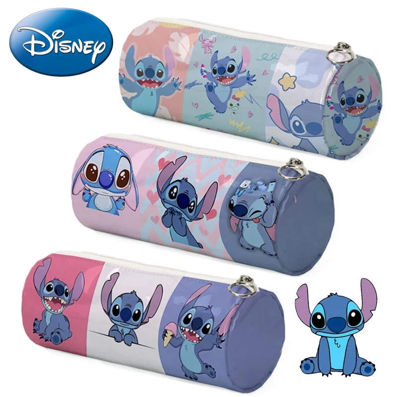 Disney Cartoon Lilo & Stitch Cylindrical Pencil Case Large Capacity Storage Stationery Bag for Kids Students Christmas Gift