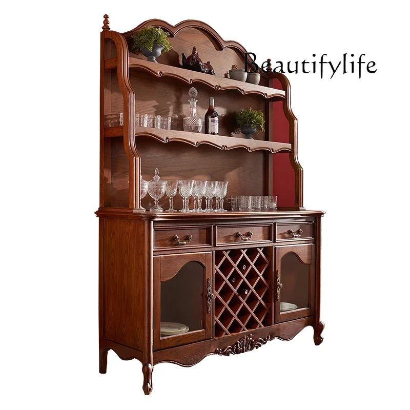 American-Style Solid Wood Villa Sideboard Wine Cabinet Wall-Mounted Kitchen Living Room Cupboard Dining Room