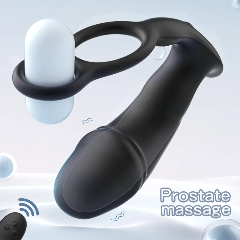 Remote Controll 10 Speed Vibraing Inflatable Butt Plug Prostate Massager with Dual Cock Rings Anal Vibrator Rechargeable Sex Toy