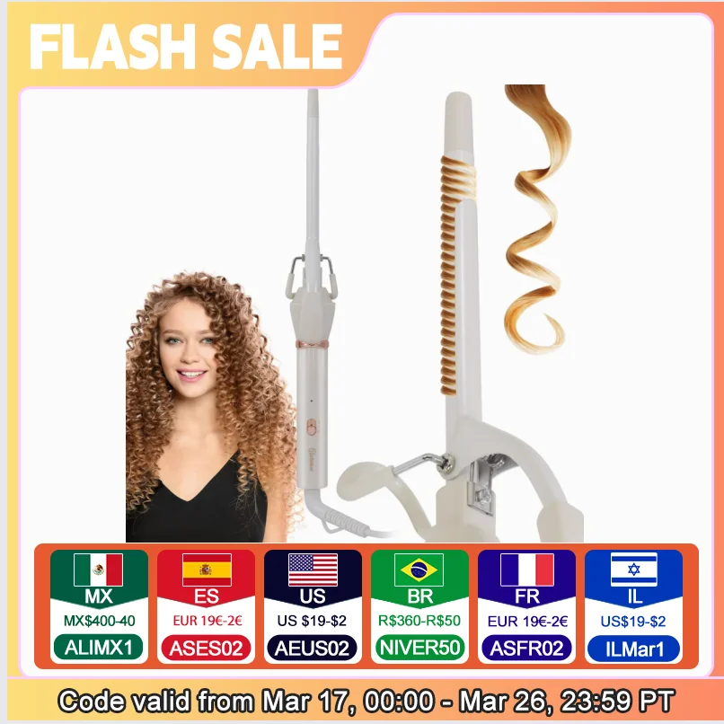 HATTEKER 19mm Ceramic Hair Curling Iron EU Plug Women's Hair Style Machine White Plated Tongue Hair Styling Tools