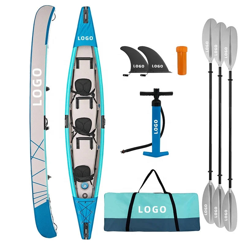3 Person Drop Stitch Foldable Inflatable Kayak Anti Tear Portable Water Vessel For Lake Sea Fishing Outdoor Sport