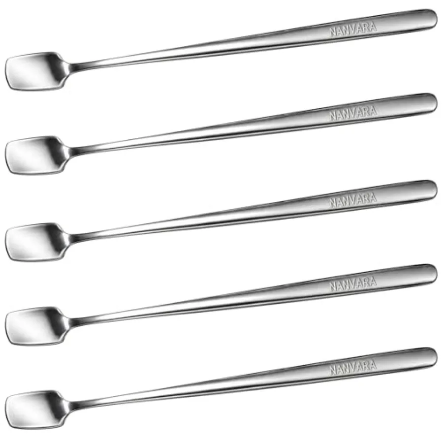 Coffee Stirrers Set of 5 Coffee Spoons 6.9 Inch 304 Stainless Steel Long Handle Stir Sticks Square Head spoons for Iced Coffee