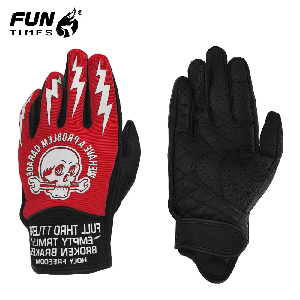 Full Finger Motorcycle Gloves Skull Print Anti-Slip Breathable Protective Moto Gloves for Motocross Cycling