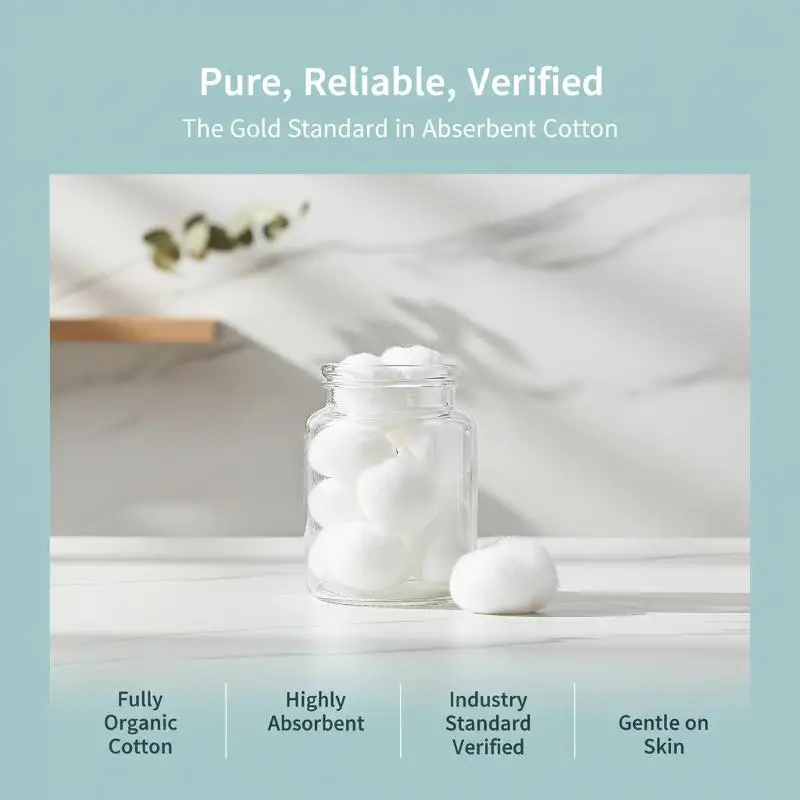 Non-Irritating Cotton Balls 100/200Pcs Pure Absorbent Soft Multi-use Cotton Puffs for Sensitive Skin Baby Care Makeup Remover