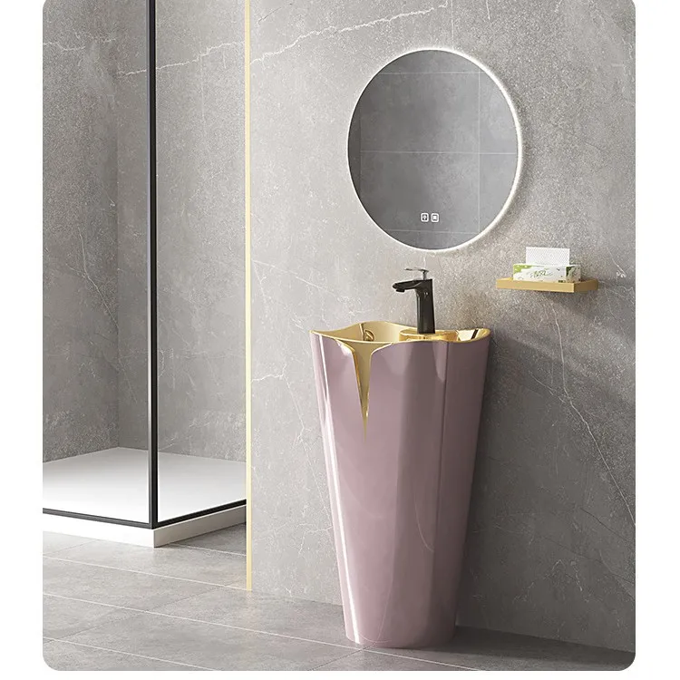 Yjq hotel homestay engineering bathroom integrated floor ceramic pillar basin large pillar washbasin
