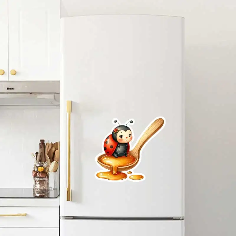 Cute ladybug food and candy wall stickers children's room background kitchen refrigerator decoration self-adhesive paper CM76