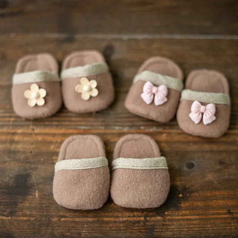 Newborn Photography Prop Accessories 1 Pair Baby Knitted Slippers Mini Handmade Crochet Shoes Boys Girls Fotografia Flip-flops