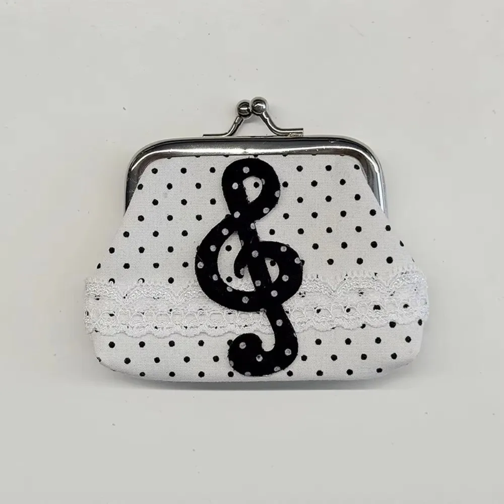 Cute Handmade Lace Polka Dot Coin Purse Rose Pattern Vintage Kiss Lock Wallet Music Note Portable Earphone Bag Party