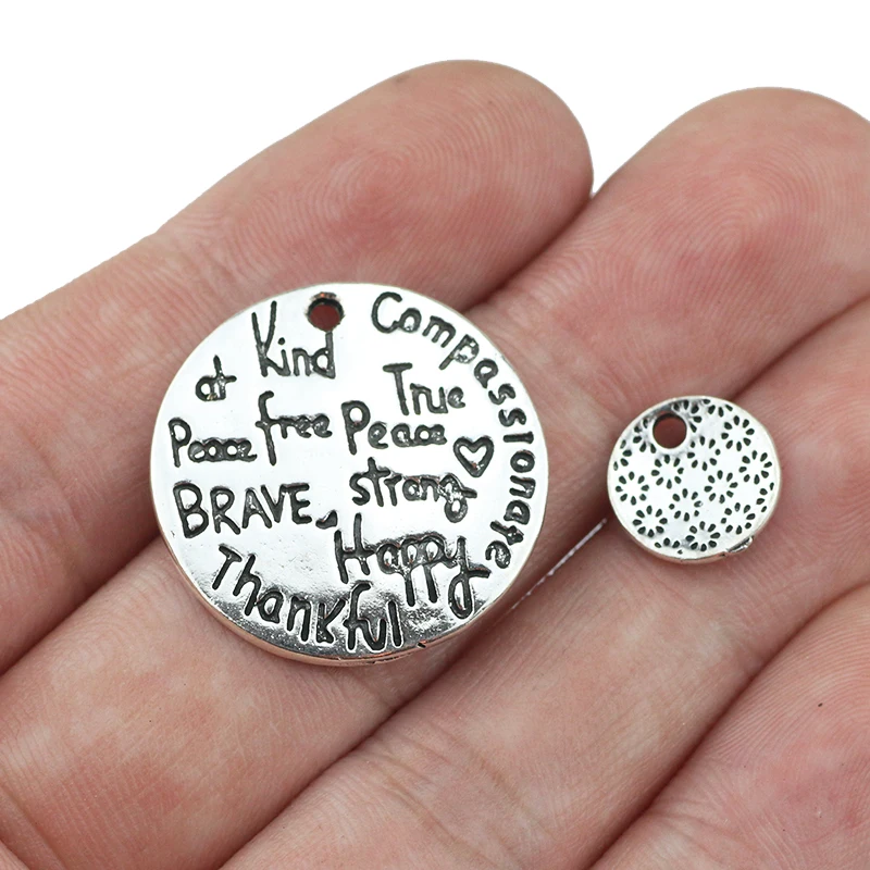 10 Pieces/Lot Diameter 24mm Kind Wise Compassionate True Thankful Mixed Round Words Message Charms For Jewelry