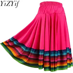 Womens Folklorico Dance Skirt Spanish Flamenco Colorful Big Swing Long Skirts Folkloric Mexican Folk Dance Performance Costume