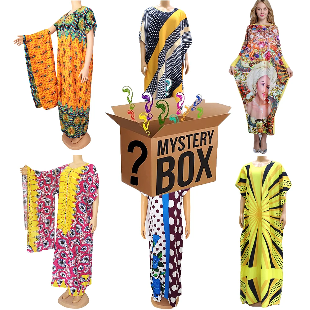 

Random Mystery Blind Box Guaranteed Dresses For Women Cotton Fashion Print Maxi Dress African New Style Lucky Box For Gift