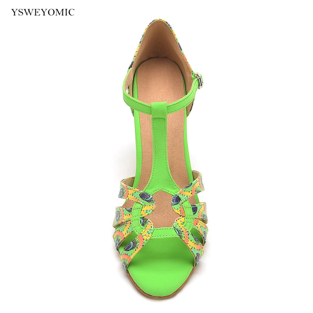 YSWEYOMIC Spring Style Green Girls and Women Latin Salsa Dance Shoes Customized indoor and Outdoor dance Shoes