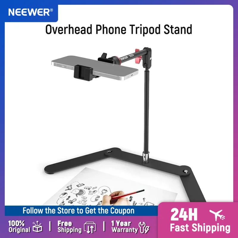 

NEEWER Overhead Phone Tripod Stand , Shock Absorbent Desk Phone Holder Clamp Mount with Dual Ball Head Articulating Boom Arm