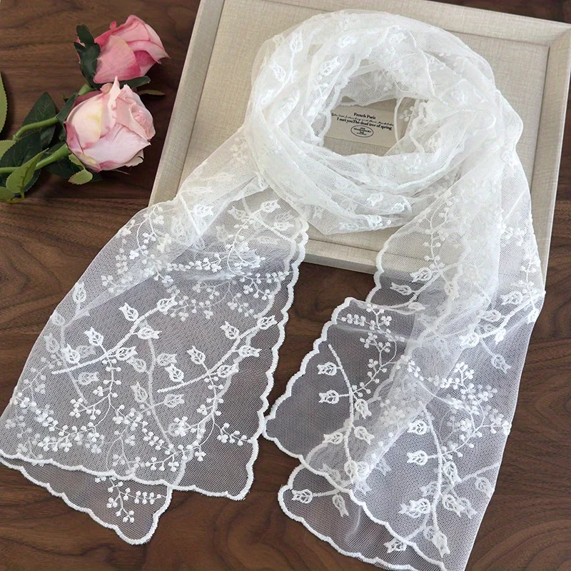 Exquisite Embroidered Lace Scarf New Arrival Lace Silk Scarf Solid Color Sun Protection Photo-Ready Shawl