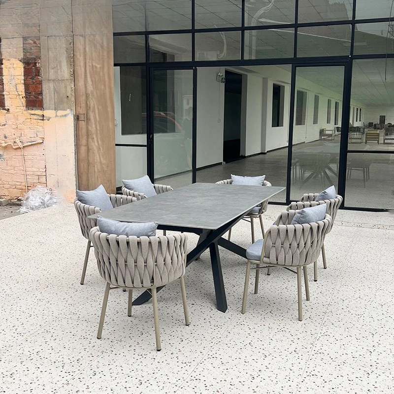 

Outdoor leisure bar chair high stool outdoor villa open-air bar B & B all-aluminum rattan courtyard table and chair combination